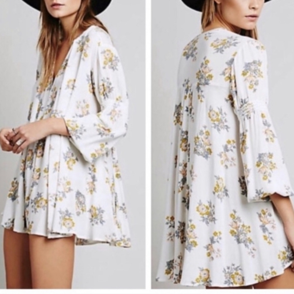 Free‎ People Retro Floral Print Swing Tunic Dress Size Small